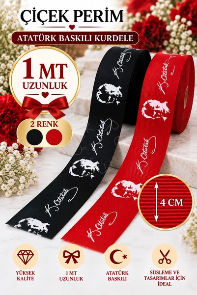 ÇİÇEK PERİMM Panglică grosgrain imprimată cu semnătura lui Çiçek Perim Atatür...