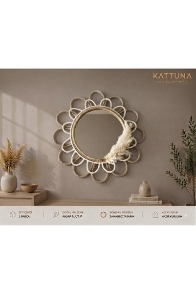 kattuna Hasır Çiçek Örgülü Bohem Ayna