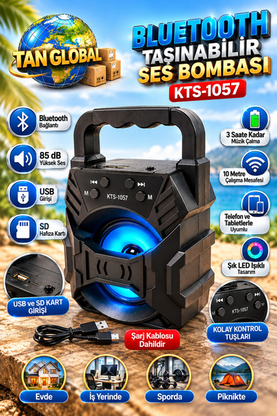 TAN EXPRESS Bluetooth Yüksek Desibel Ses Bombası 17,5x11x9 Cm. Siyah 1 Adet (VİDEOLU ÜRÜN)