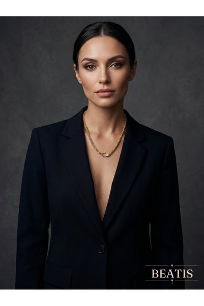 Beatis Women's Necklace Jewelry with Chain, Thick Chain with Stone Detail, Gold Color