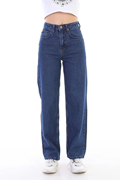 beeke Julia 90's Bleumarin material elastic Super talie înaltă Blugi largi pa...