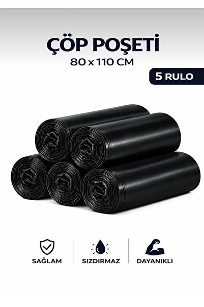 Özkan Ambalaj Temizlik 80X110 Cm 5 role 100 bucăți Sac de gunoi negru de dime...