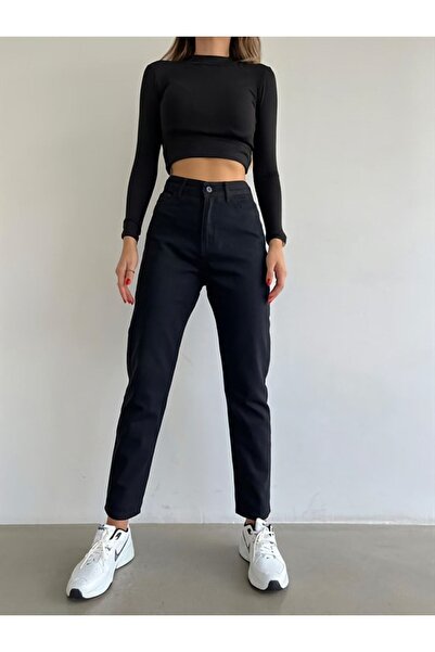 beeke Mia Women's Black High Waist Lycra Mom Jeans Denim Trend Pants