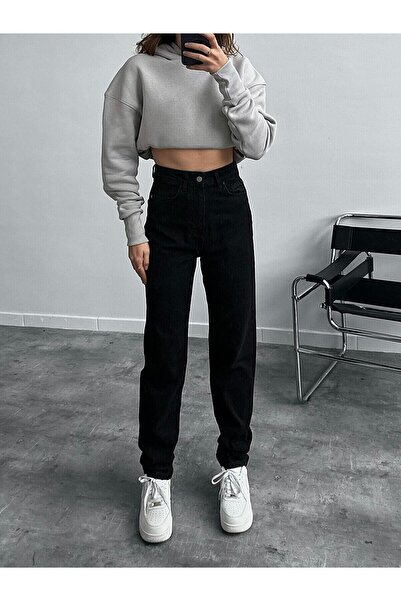 beeke Blugi Mia pentru femei, negri TREND MOM, cu talie înaltă, din lycra