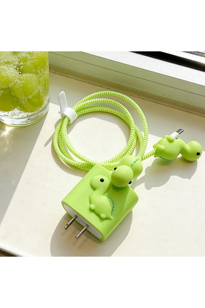 Choice green Cute Dinosaur Charger Protector Set Green Silicone Cover For iPh...