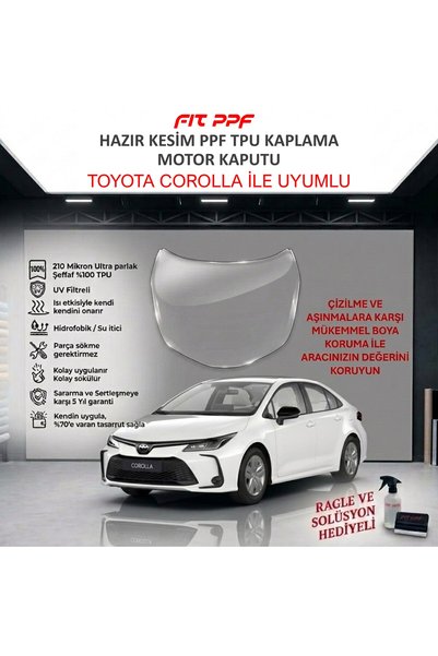 Fit PPF Toyota Corolla Ön Kaput Filmi, 210 Mikron Araca Özel Hazır Kesim, Pre...