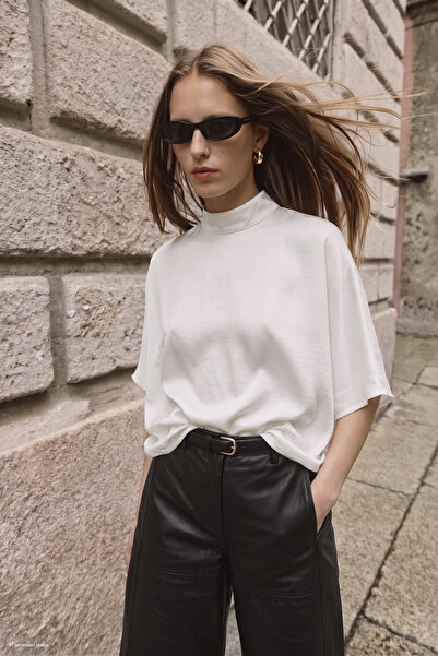 Sateen Bluse mit Fledermausärmeln - Ecru