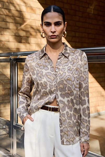 Sateen Klassisches Hemd mit Leopardenmuster - Beige