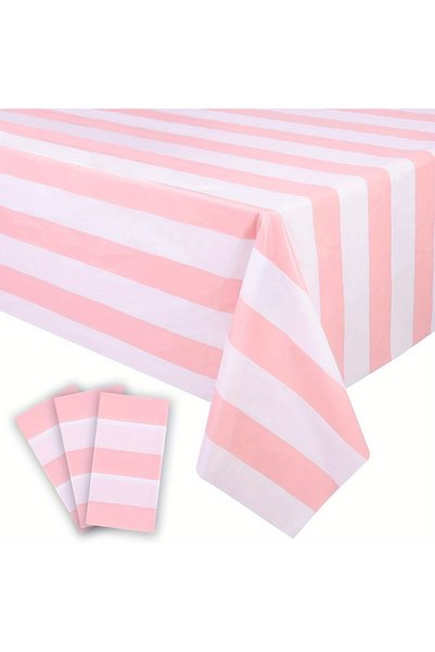 Choice1 1PCS Pink Pink and White Vertical Striped Plastic Tablecloth,Perfect ...
