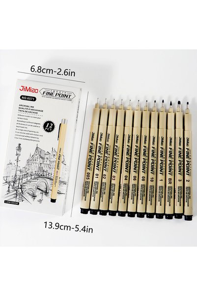 Choice 12 Pcs-Paper Black 6/9/12Pc​​s Technical Pen Black Micro-Line Fineline...