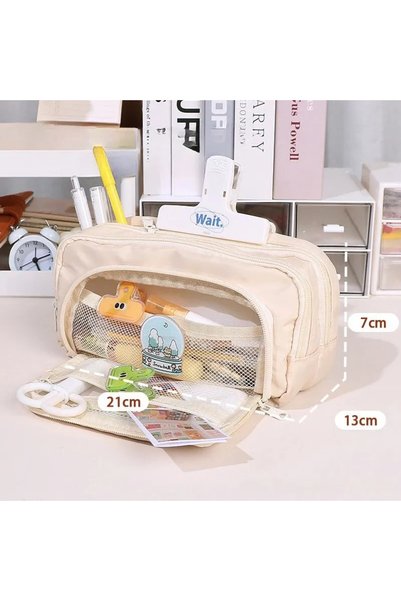 Choice Beige 1pc Stationery Bag Pencil Case Large Capacity Pen Case Stationer...