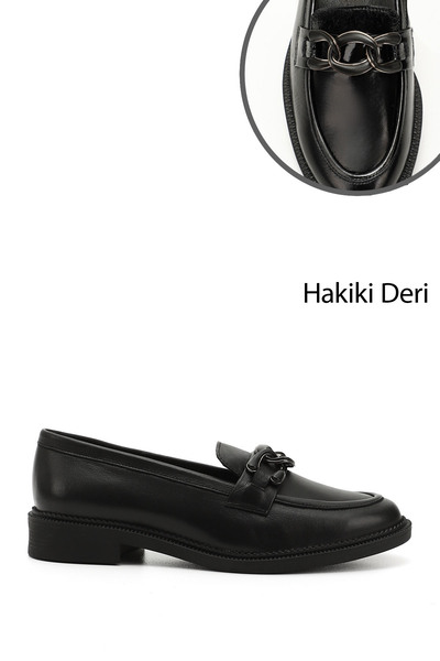 GÖNDERİ(R) Kadın Siyah Tokalı Hakiki Deri Loafer Ayakkabı