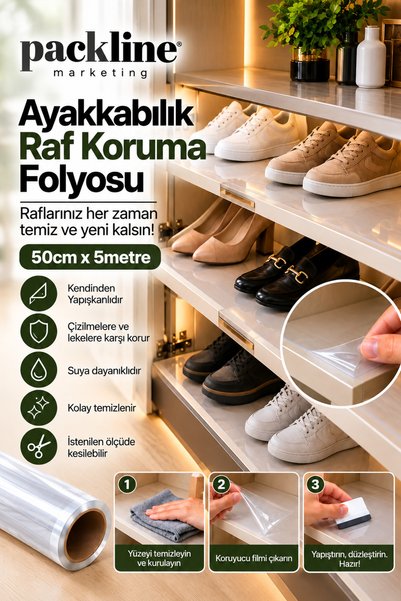 Packline Marketing غلاف حماية شفاف ذاتي اللصق لأرفف الأحذية 50 سم × 5 متر