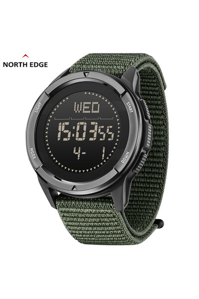 North Edge ساعة رجالية رقمية من ألياف الكربون من ALPS بحزام أخضر، مقاومة للصد...