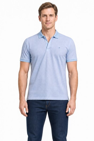 İmza Blue Short Sleeve Printed Pique Polo Collar Pocketless Flexible Casual S...