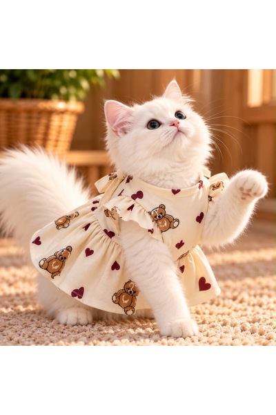 Hav Miyav Pati kedi elbisesi kedi kıyefeti ayıcıklı günlük şık rahat kedi köp...