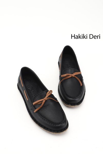 GÖNDERİ(R) Kadın Siyah Fiyonklu Hakiki Deri Comfort Loafer