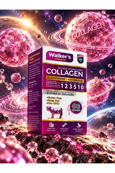 WalkersVitamins Premium 5 Types of Collagen 2-Pack Beauty Hair Skin Support Tablet Containing Keratin Zinc Bromelain Biotin