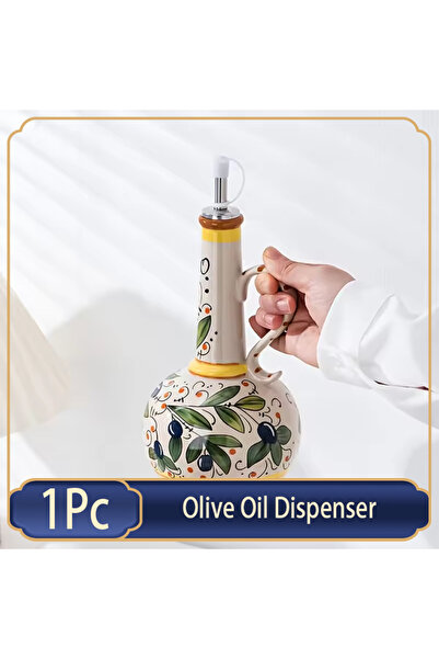 choice2 Olive BPA-Free Olive Oil Dispenser Underglaze Embossed Ceramic Oil Vi...