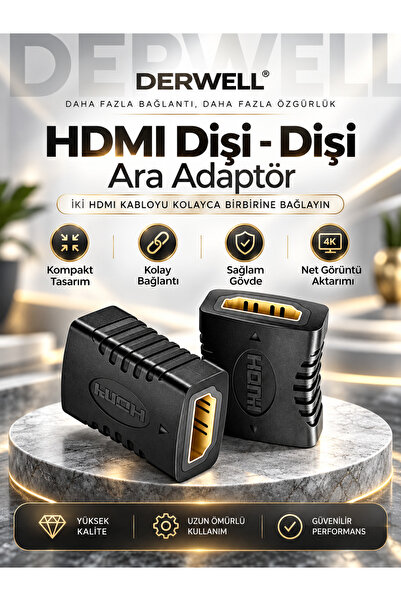 Derwell Hdmi Kablo Ara Birleştirici Hd 1080p Dişi Dişi Kablo Uzatma Ara Uzatı...