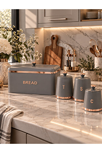 Onedekor 4-Piece Dustin Storage Container and Bread Box Set Gray