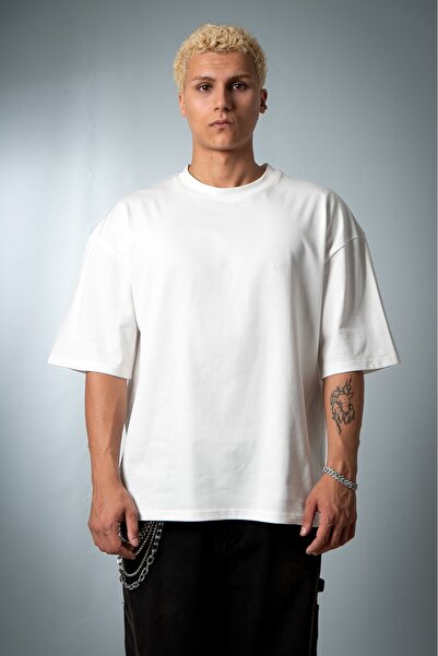 Crupt Studio Tricou alb Core Blank01 oversize pentru bărbați