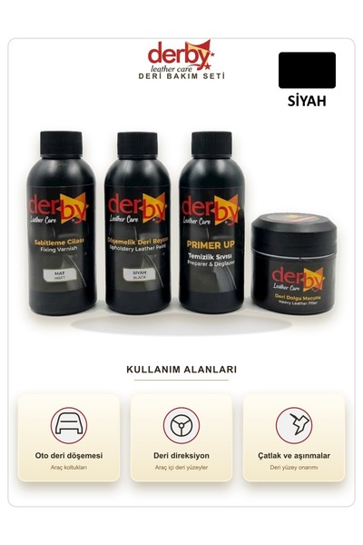 Siyah Oto Döşeme Boya Seti Ve Deri Çatlak Giderici Dolgu Tamir Macunu