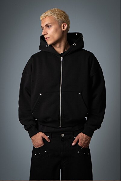 Crupt Studio Chaos Unit Black Boxy Crop Men's Zip Hoodie Jacket