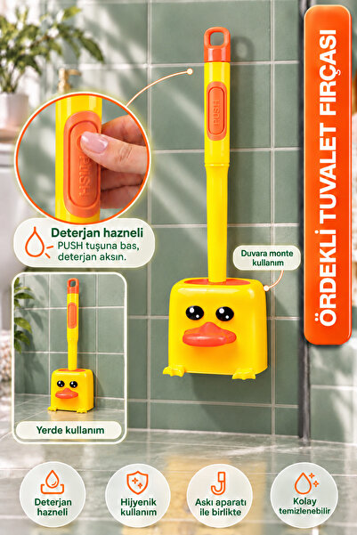 Ezupack Cute Yellow Duck Silicone Toilet Brush Set |   Detergent Container | ...