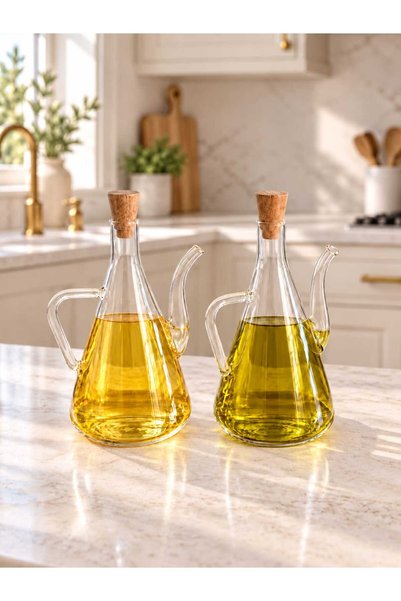 morponi Borosilikat Cam Yağdanlık Akasya Kapaklı Yağlık Glazzy 500 ml (2 ADET...
