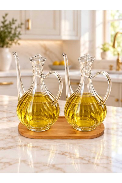 Qerhome Borosilikat Cam Glorry Yağlık ve Sirkelik 2'li Set 700 ml +700 ml Bam...