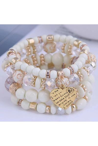 choice2 beige 4pcs/set Boho Strand Bracelets For Women Crystal Beads Bracelet...