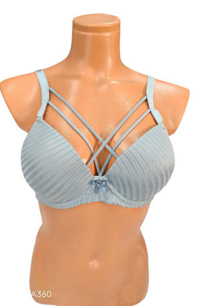 wear treasure C Cup Wired Smooth Open Grey Bra with Sponge and Hollow Cross Straps