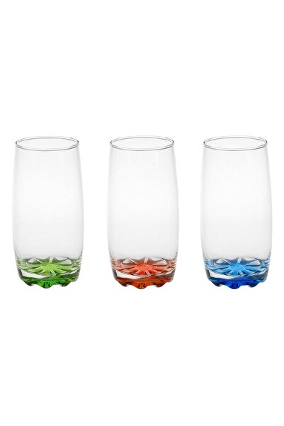 OEM Set 3 Pahare din Sticla Transparenta cu Baza de Diferite Culori pentru Ap...