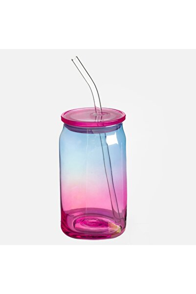 OEM Pahar din Sticla Mov Holografic cu Pai 540ml - Pahare, Bucatarie
