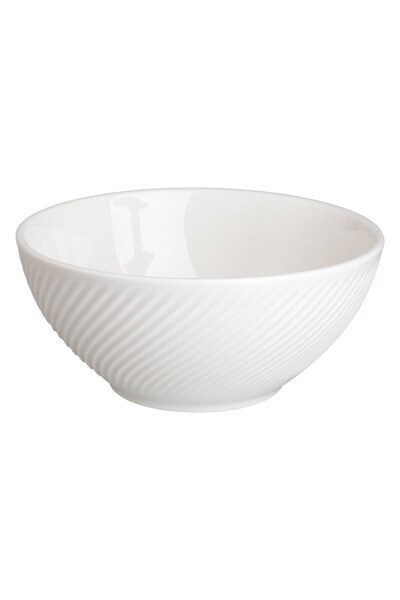 OEM Bol Ceramic Alb cu Model Reliefat Liniar "Wave 642ml - Boluri Portelan, B...