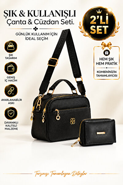 NEWISH POLO ACCESSORIES Geantă neagră de mână și de umăr pentru femei, cu tre...