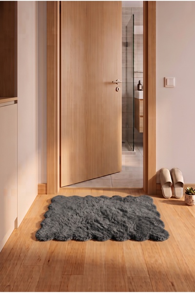 SOFT DECOR 1'Li Peluş Banyo paspası Papatya Kesim Su emici Klozet takımı Yıka...