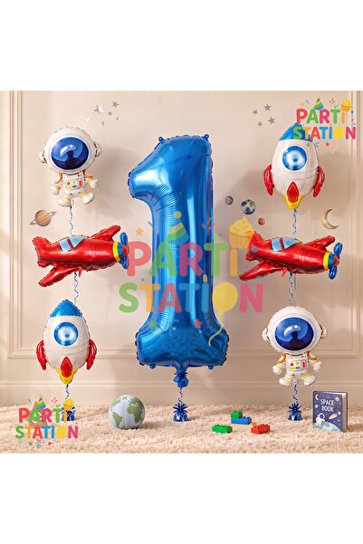 Parti Station Navy Blue Color Number Balloon Space Concept 1st Year Birthday ...