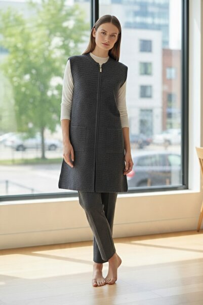 ENDAMIM Long Line/Wave Pattern Vest with Pockets and Zipper Large Size Vest