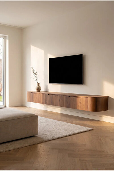 LYRA HOME Modern Ahşap Görünümlü Duvar Tipi TV Ünitesi / (240 cm)
