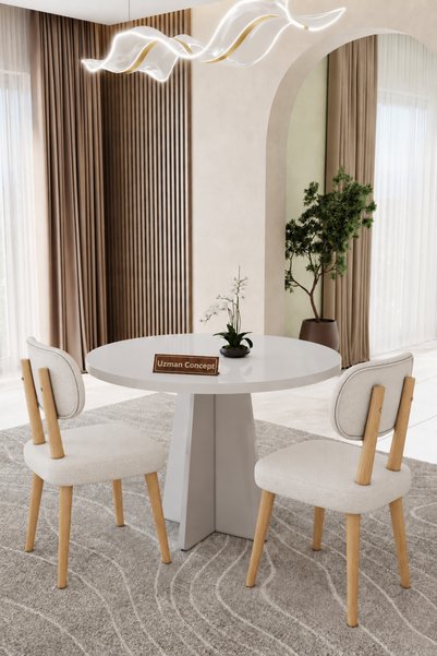 UZMHOME 90 x 90 Traverten 2 Sandalyeli Yuvarlak Masa Takımı Salon Takımı