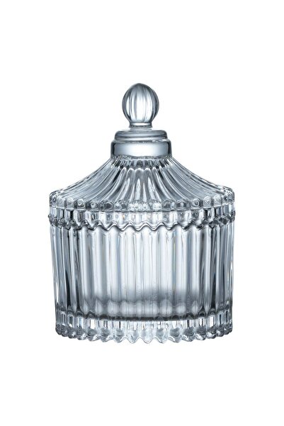 OEM Bomboniera din Sticla Transparenta cu Capac cu Model Dungi in Relief 100ml