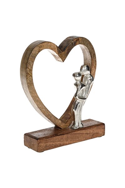 OEM Decoratiune de Masa din Lemn Inima cu Figura Cuplu 18x5x22cm