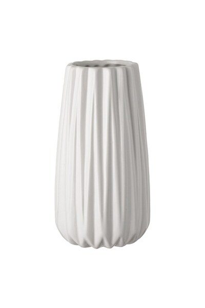 OEM Vaza Flori Decorativa Ceramica Alba cu Dungi Verticale Ø12x19cm