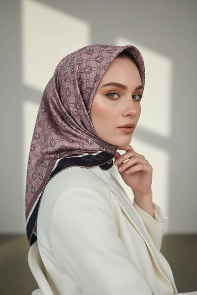 VİOLLA Twill V Desenli Taş Renkli 90x90 Eşarp (İpek İçermez) Dikim Şekli : El...