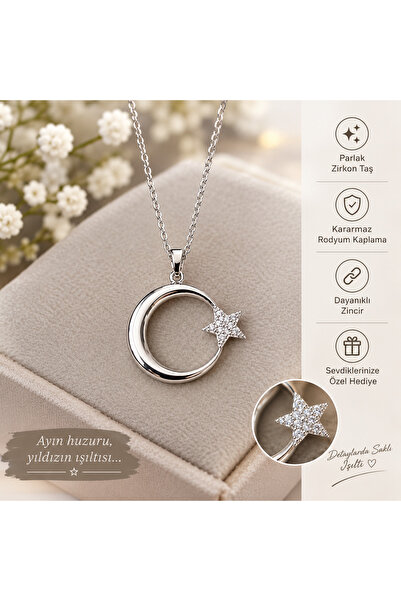 NAS fashion Çelik Silver Ay Yıldızlı Kolye
