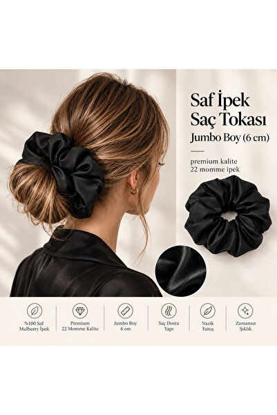 ICON SILK %100 İpek Saç Tokası Jumbo Boy (Siyah)