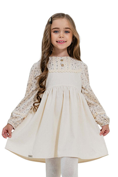 SUZIE HELEN – Rochie din catifea reiat cu model în clos, ivory, 98