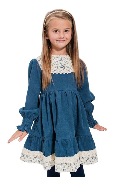 SUZIE AYSEL – Rochie din catifea reiat cu model în clos, albastru, 104